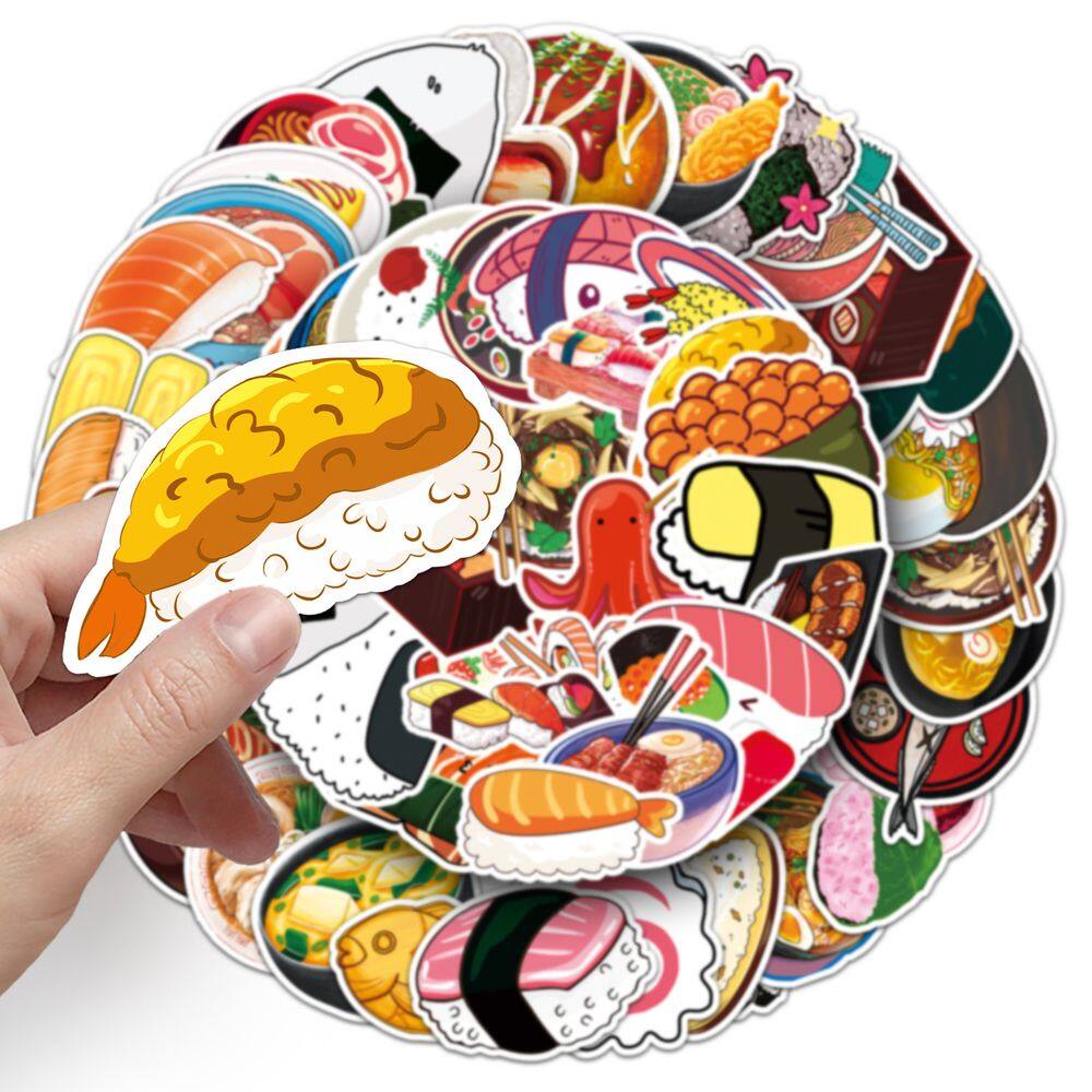 Adesivos de sushi japonês, 50 unidades, lindos decalques de comida de desenho animado