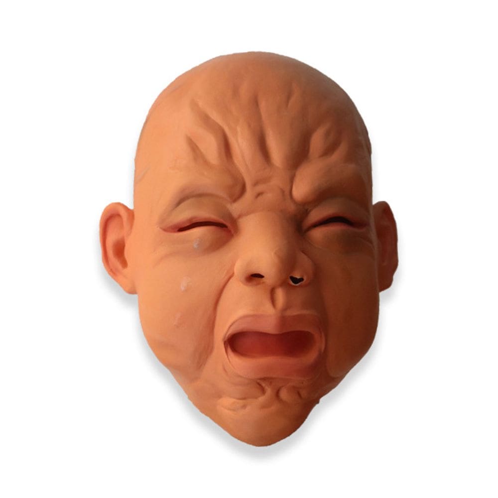 Máscara realista de resina de cabeça cheia de Halloween para bebês chorando