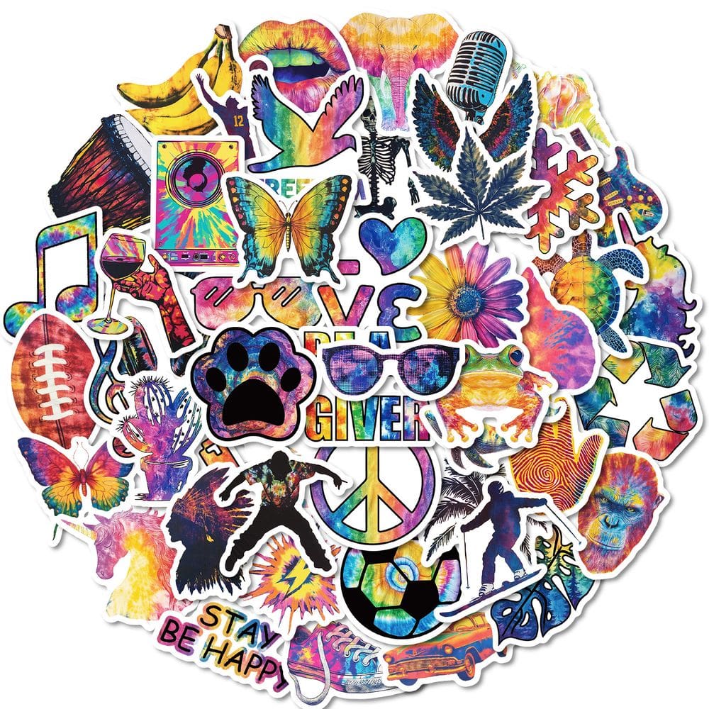 Pacote de adesivos Tie Dye 50 peças Rainbow Graffiti Waterproof