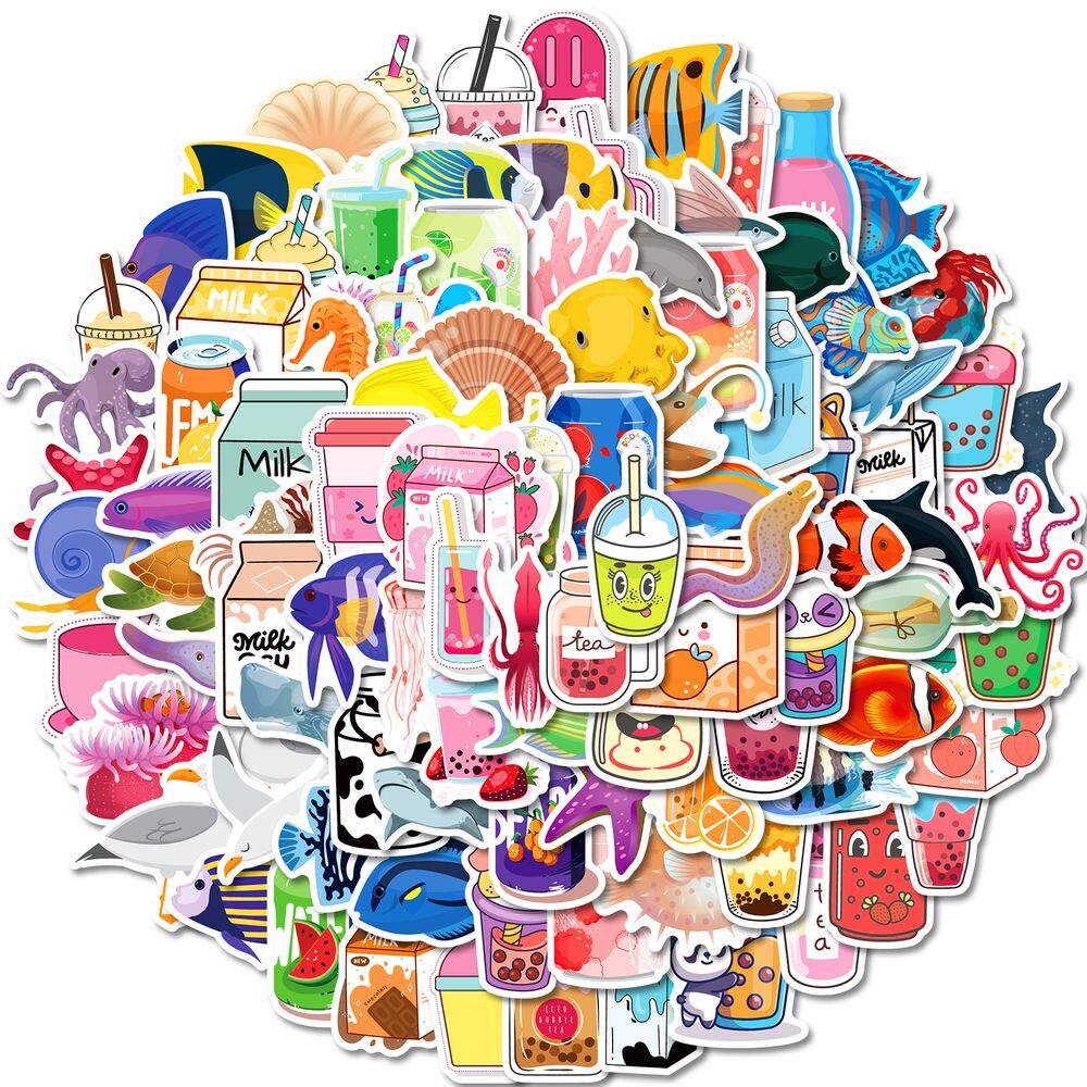 Adesivos Cartoon Drink, decalques de vinil impermeáveis, 100 unidades
