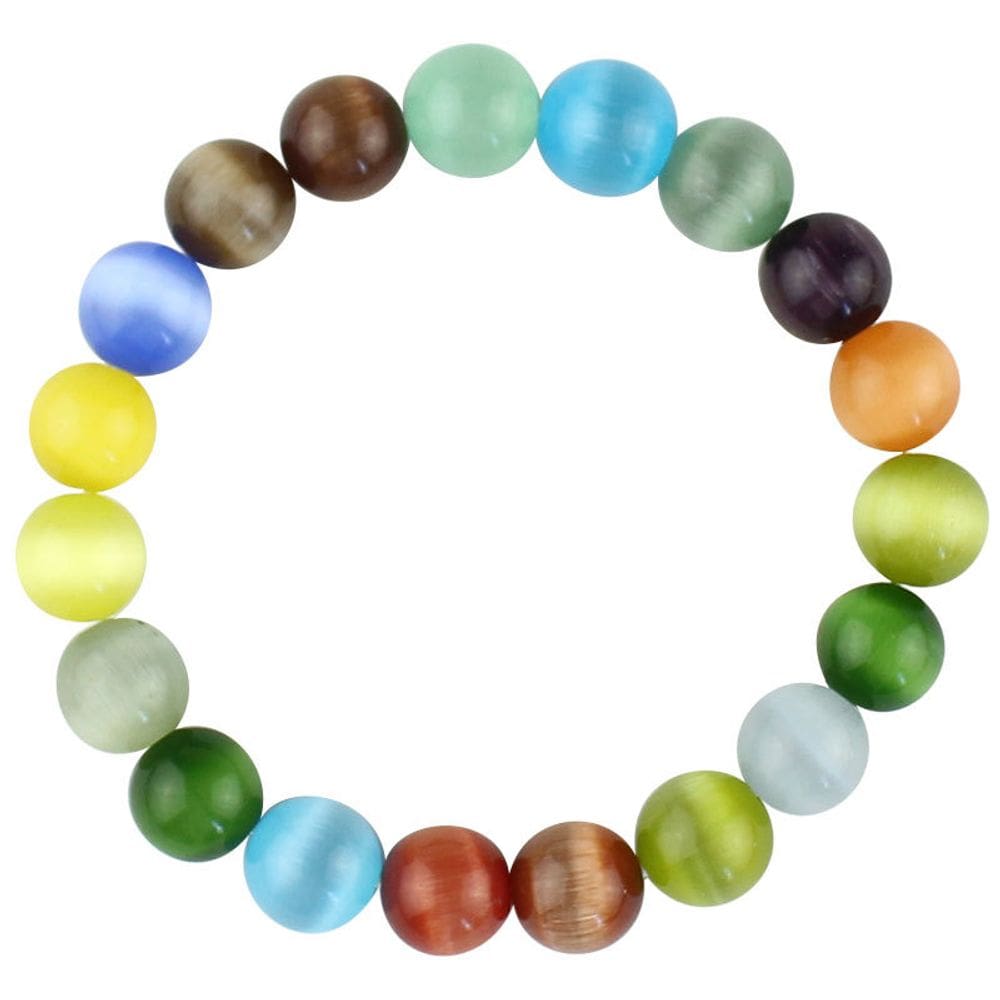 Pulseira colorida de pedra de olho de gato de 9 mm para homens e mulheres