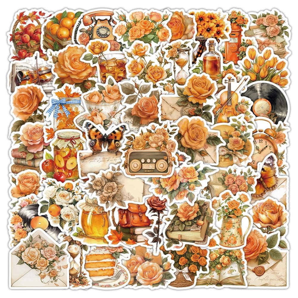 Adesivos vintage Aesthetic Flower Orange Vinyl 50 unidades