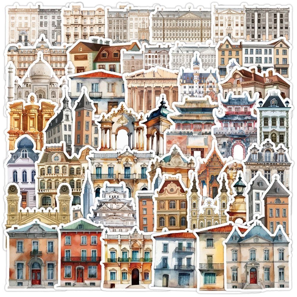 Pacote de adesivos Architecture Vintage Building 50 unidades