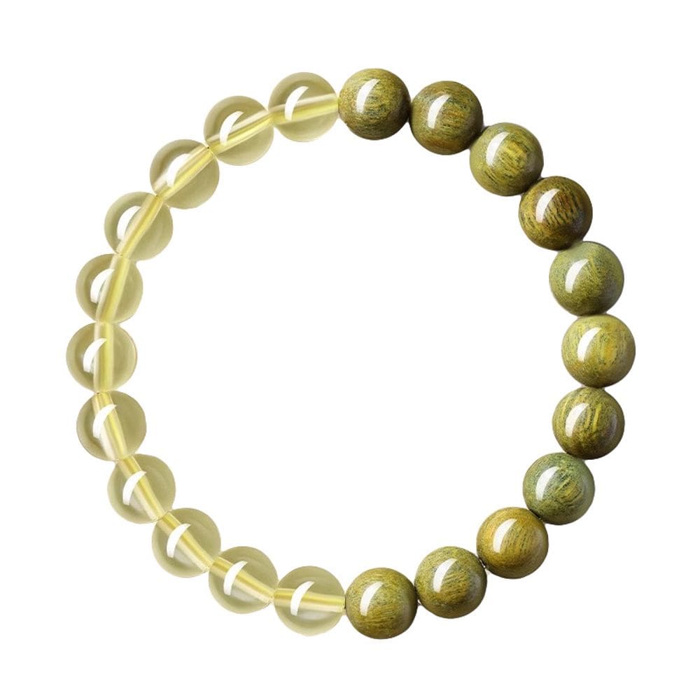 Pulseira de madeira de Santos verde natural com cristal transparente e ágata