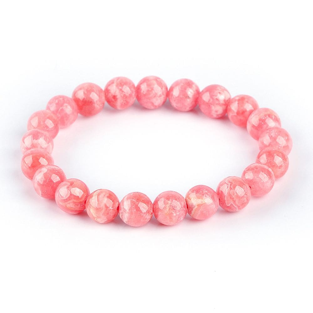 Pulseira de rodocrosita para mulheres com talão de pedra preciosa rosa de 9 mm