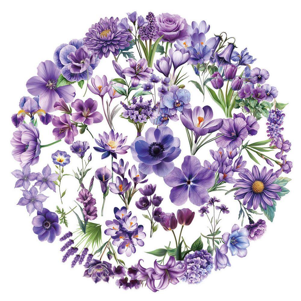 Adesivos Romantic Purple Flower PET 50 unidades à prova d`água