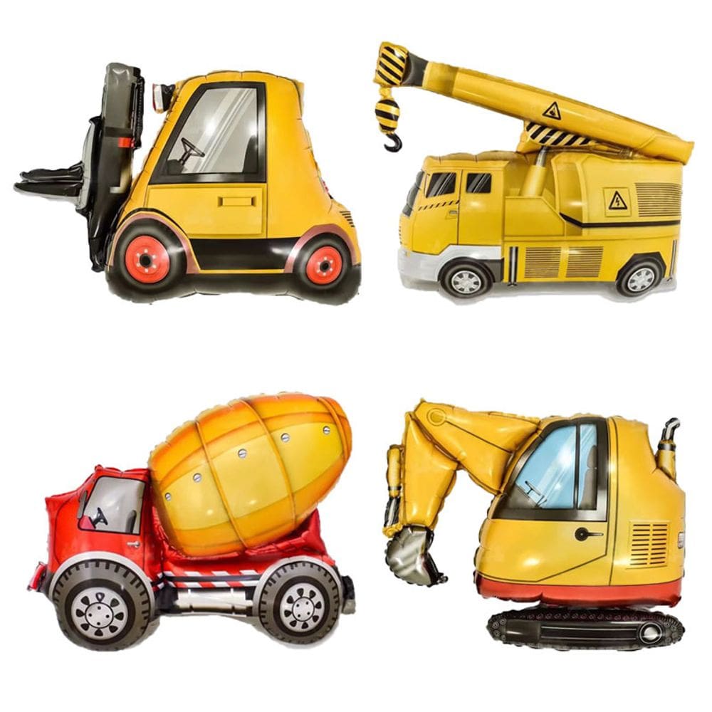 Conjunto de balões para veículos de construção, 4 peças | Empilhadeira, guindaste