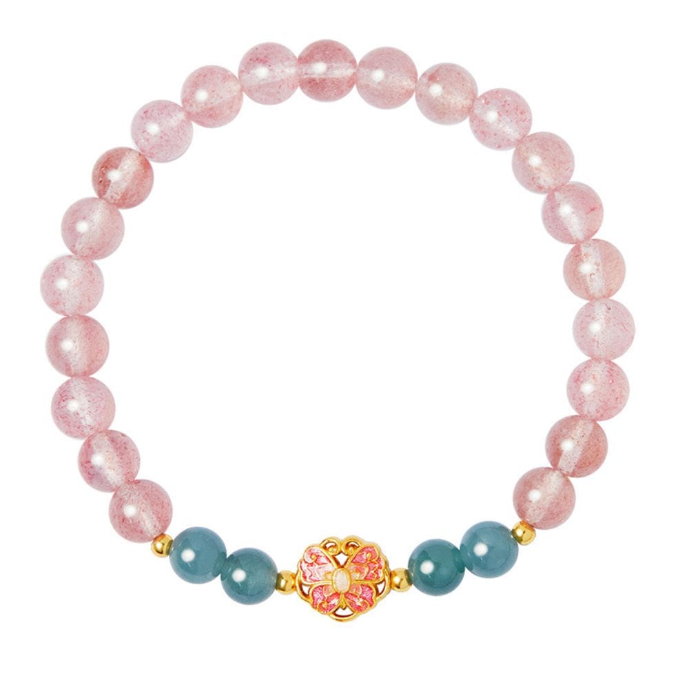 Pulseira 999 de prata com quartzo de morango para mulheres