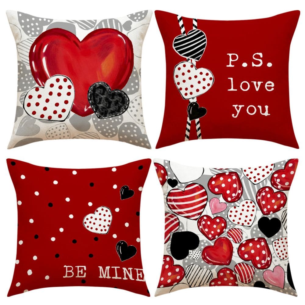 Capa de almofada decorativa de linho para o Dia dos Namorados com design de coração