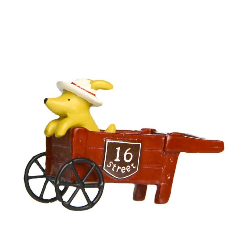 Escultura de resina para decoração de jardim, cachorro fofo no carrinho