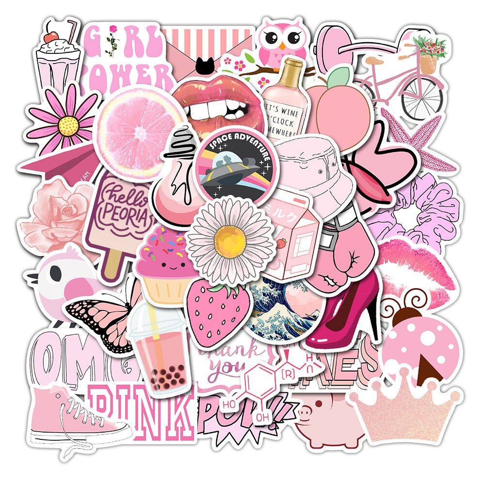 Adesivos Pink Aesthetic Cute Ins Style Decalques de vinil x50