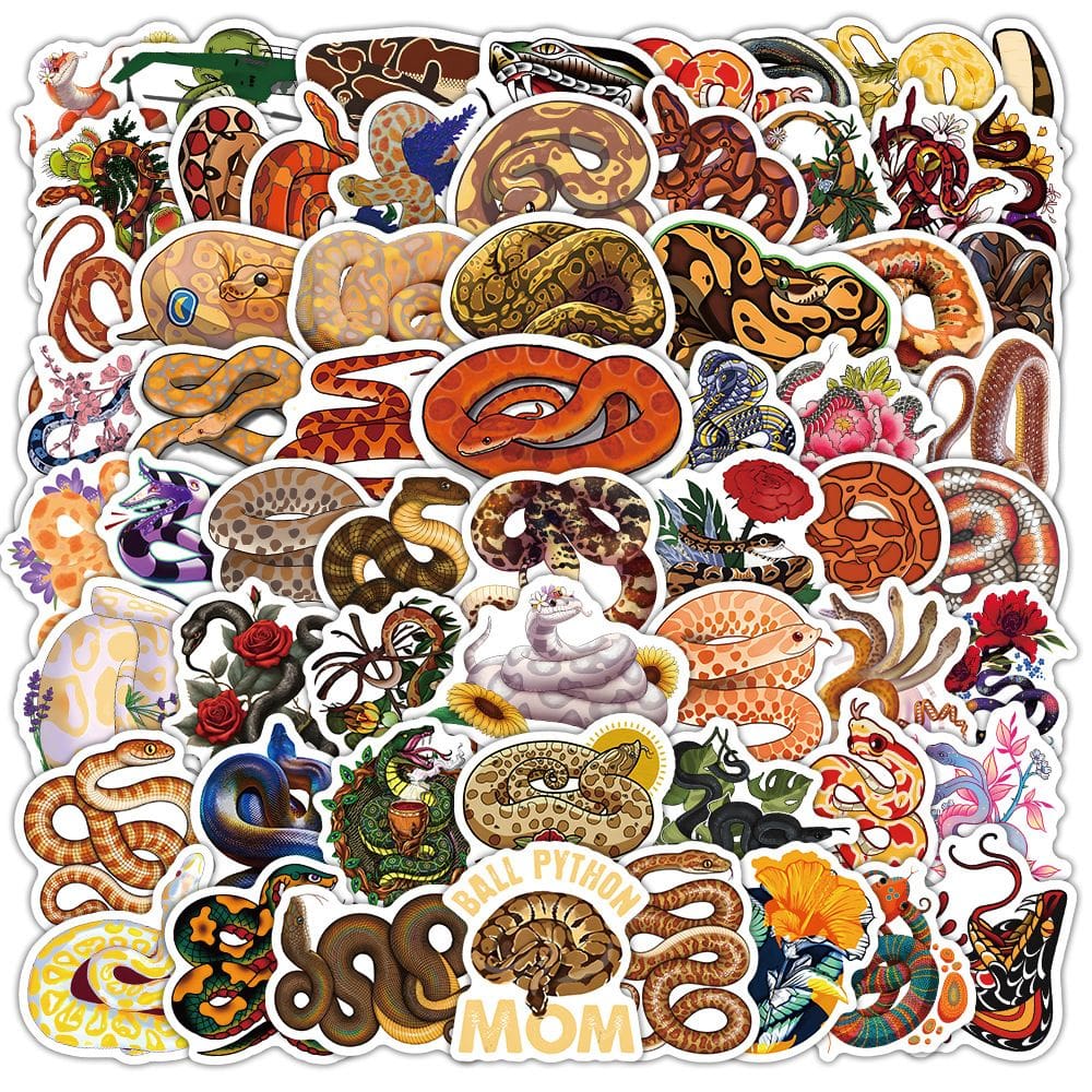 Pacote de adesivos Cartoon Snake 54 unidades à prova d`água e resistente ao desbotamento