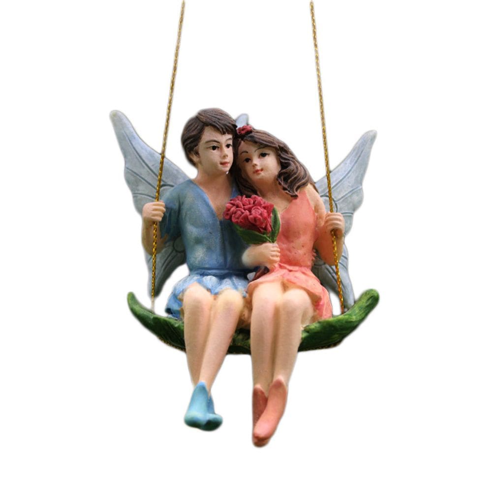 Decoração de jardim Whimsical Fairy Couple Resin Swinging Love