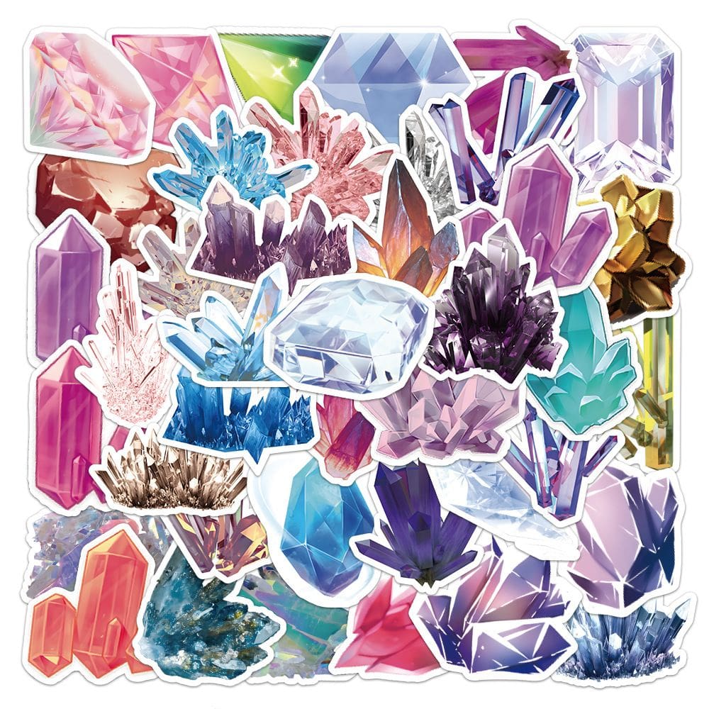 Pacote de adesivos com tema Crystal & Gemstone, 60 unidades de vinil