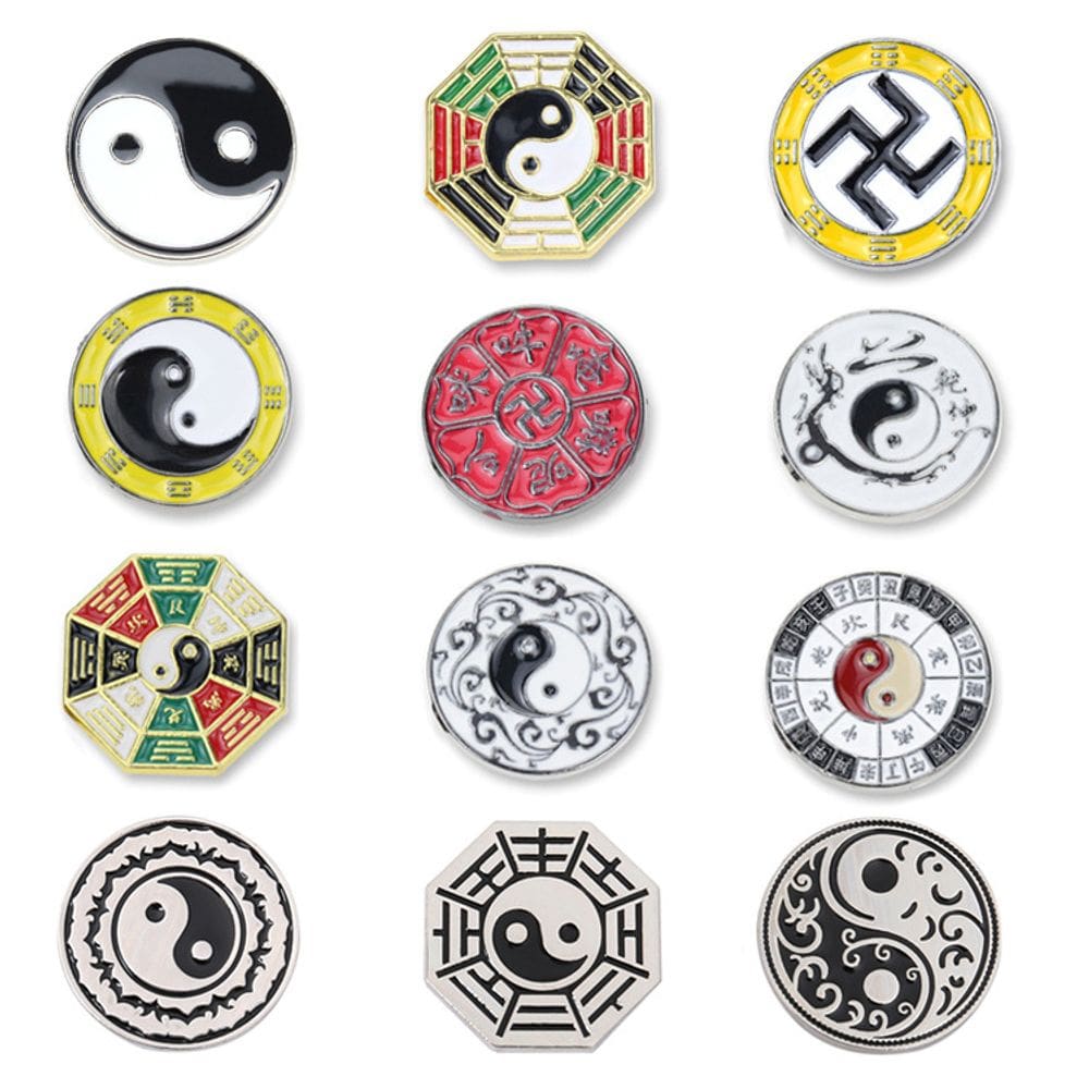 Conjunto de broches de estilo chinês Yin Yang Tai Chi, 12 unidades