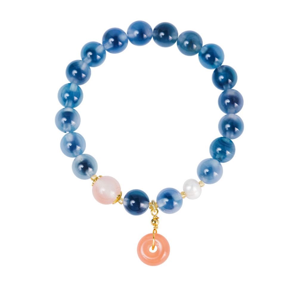 Pulseira de ágata azul e pérola de água doce de 8 mm para mulheres