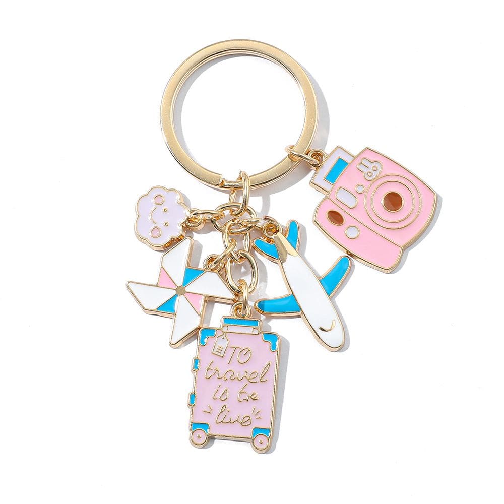 Conjunto de chaveiros colorido em liga de zinco com tema de viagem