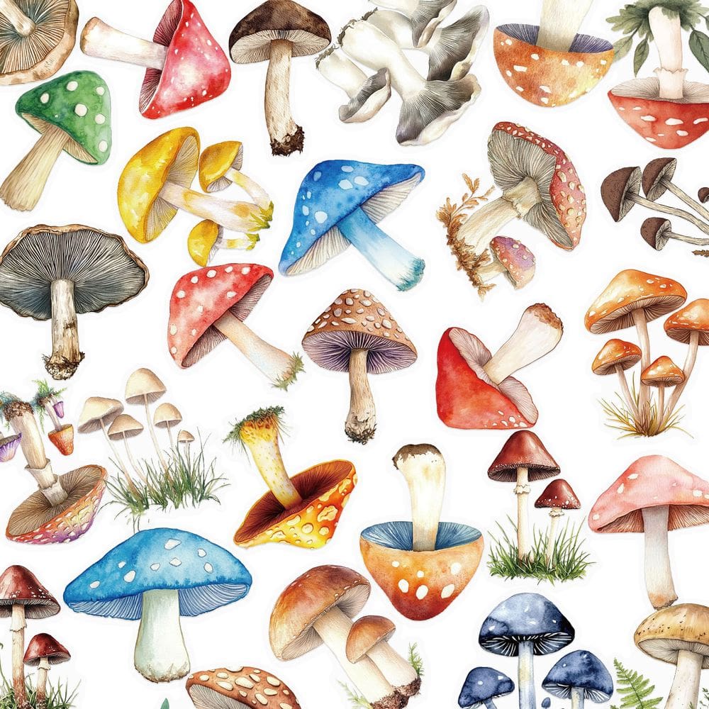 Pacote de adesivos Nature Mushroom, 50 unidades em aquarela vintage