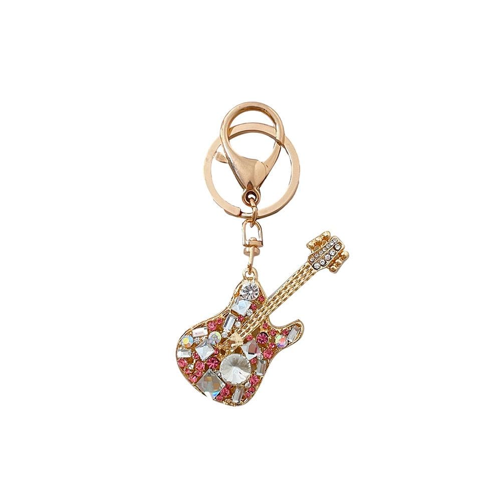 Chaveiro Creative Pink Guitar Metal Strass, liga de zinco