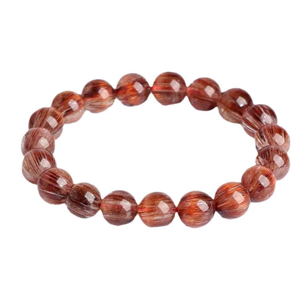 Pulseira de cobre natural, quartzo rutilado, 6 mm de diâmetro
