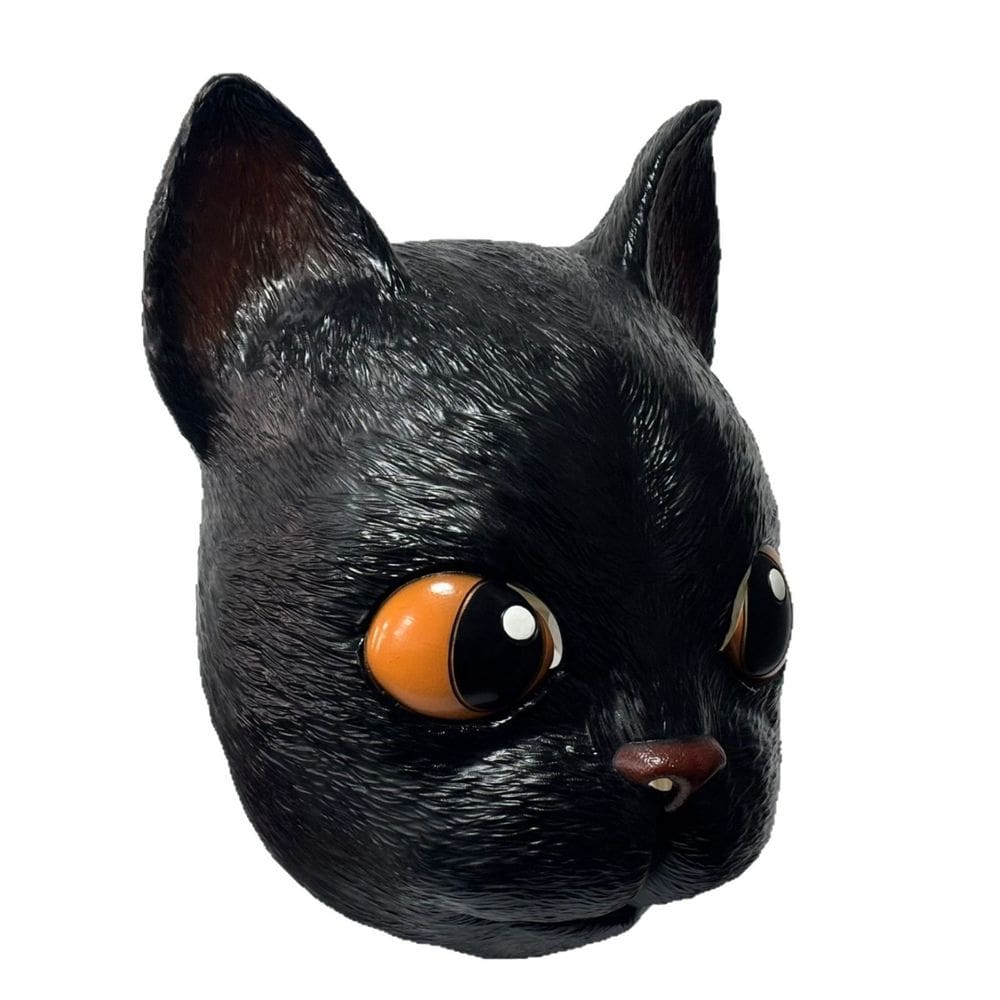 Máscara de resina de gato preta para rosto inteiro com olhos grandes para o Halloween