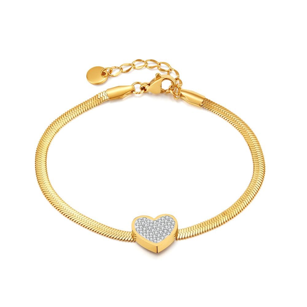 Pulseira Heart Charm para mulheres em aço inoxidável banhada a ouro