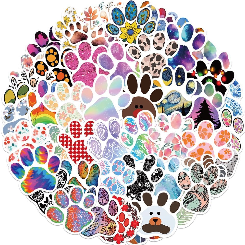 Pacote de adesivos Cartoon Paw Print, 50 unidades para crianças e animais