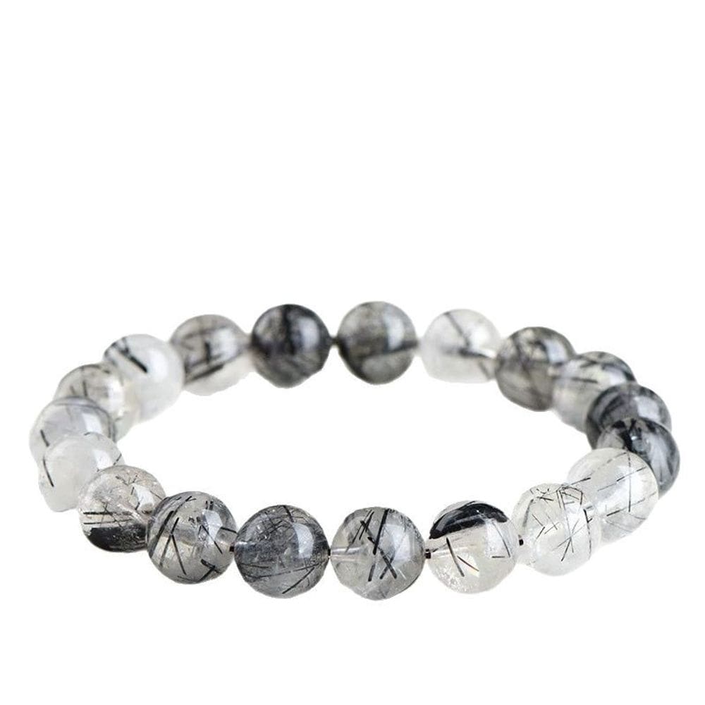Pulseira de quartzo rutilado preto natural de 8 mm com miçangas redondas