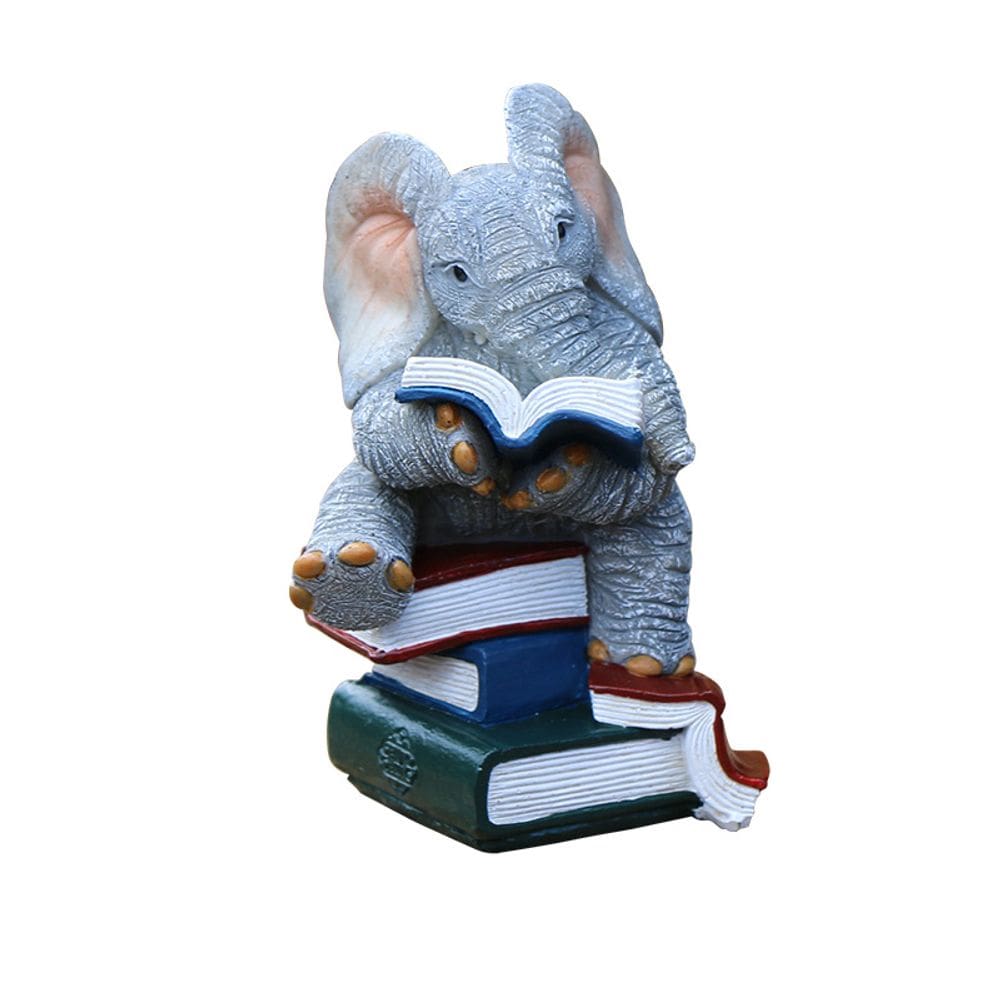 Estátua de decoração de jardim lendo resina de elefante 28cm