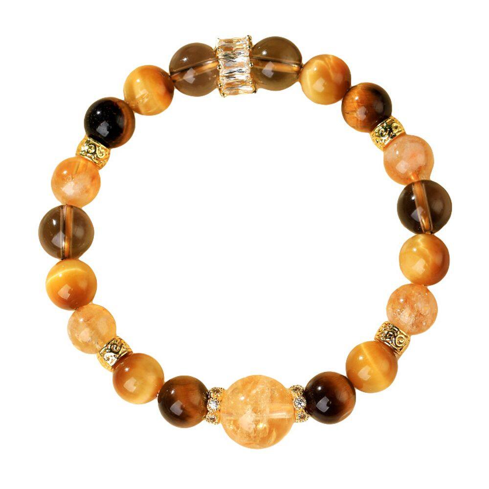 Pulseira de citrino amarelo frisado de cristal natural para mulheres de 8 mm