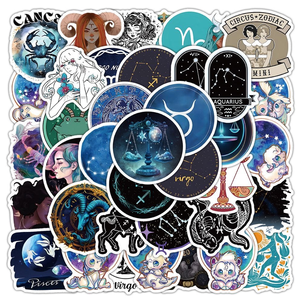 Pacote de adesivos Signos do Zodíaco, 50 peças de desenho animado, astrologia, signo estelar
