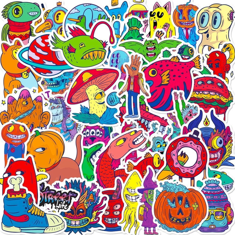 Adesivos Colorful Monster 50 unidades Funky Cartoon Creature