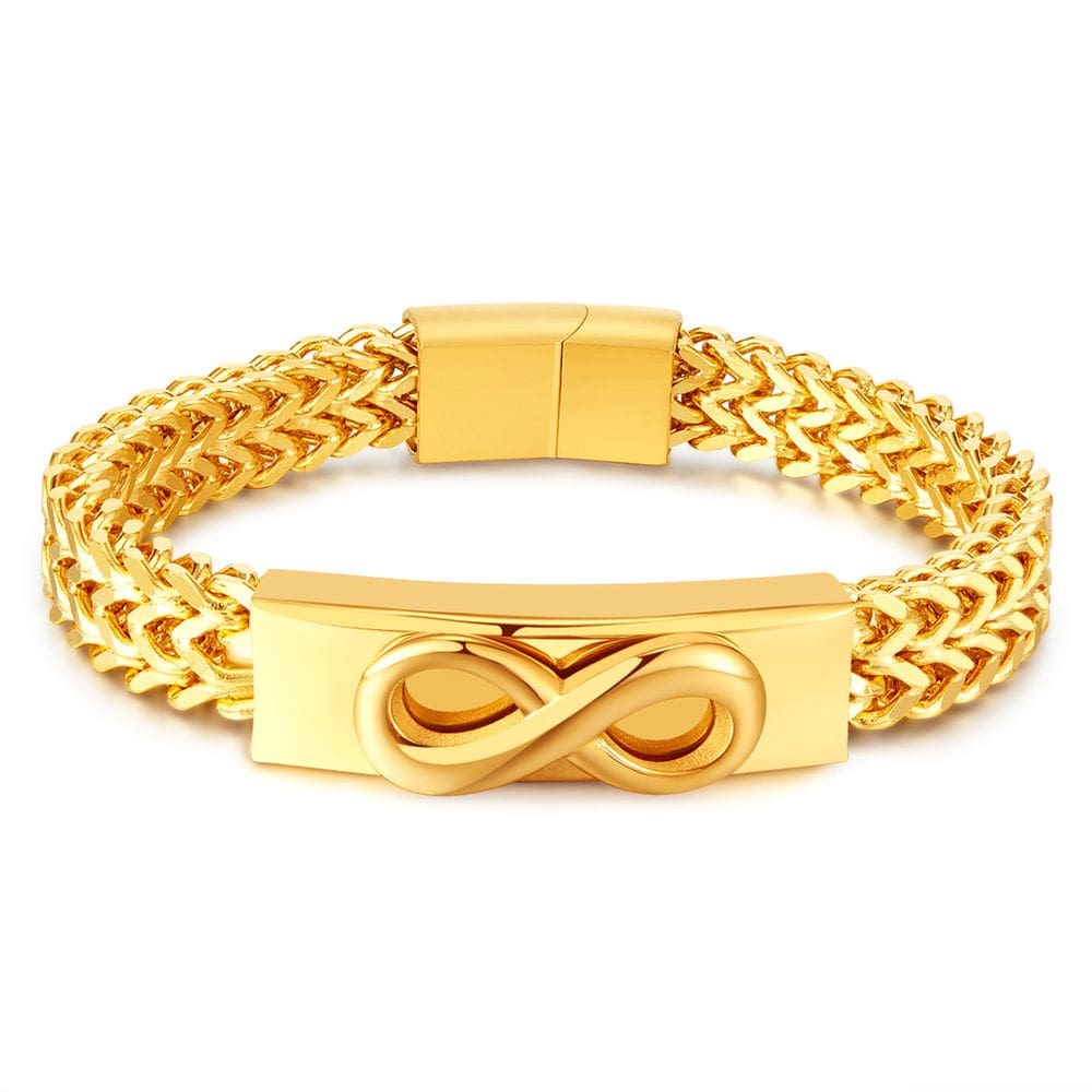 Pulseira masculina de aço inoxidável com símbolo dourado do infinito