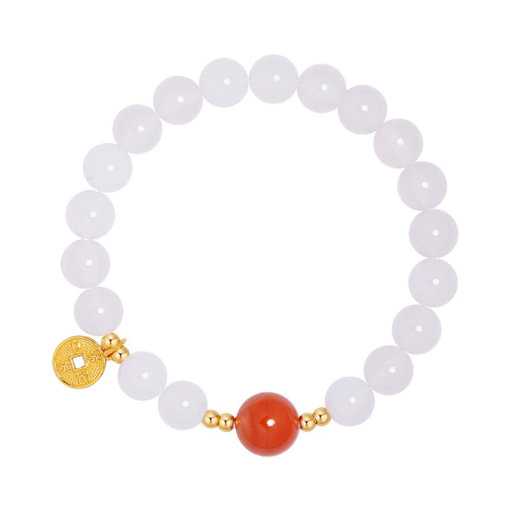 Pulseira de ágata branca com pérola Fortune de ágata vermelha para mulheres