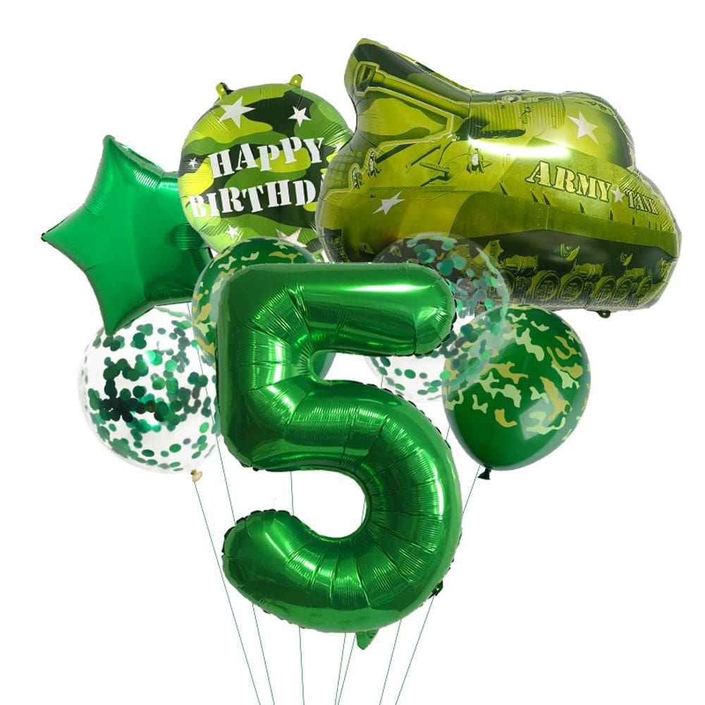 Conjunto de balões Military Tank Camo Theme com papel alumínio número 5 x8