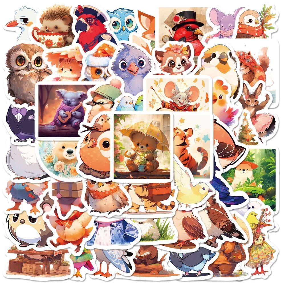 Adesivos Fairy Tale Animal 50 peças de vinil coruja desenhado à mão