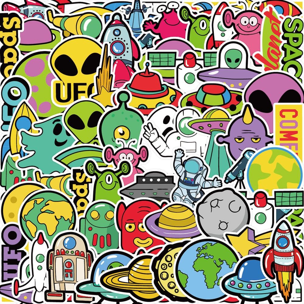 Pacote de adesivos Cartoon Space 50 unidades Alien Rocket Planet Astronaut