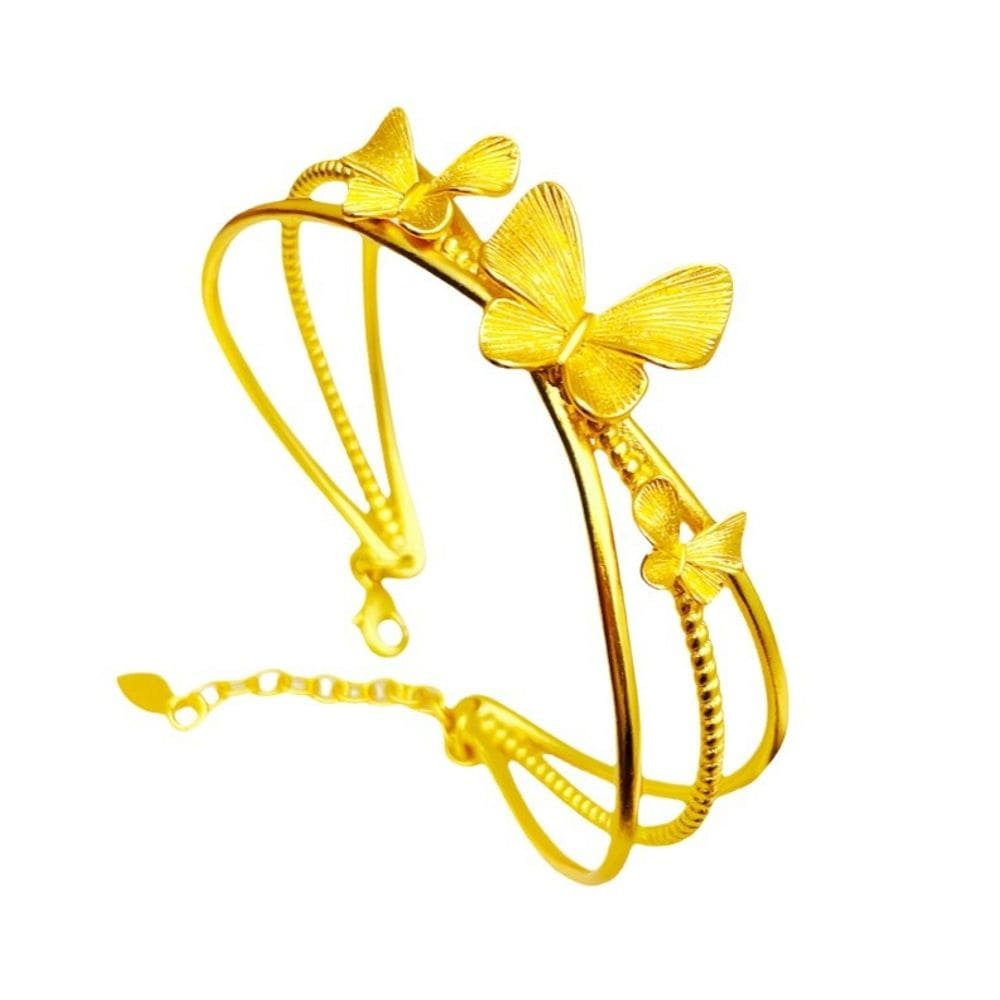 Pulseira banhada a ouro para mulheres Triple Butterfly Open Cuff