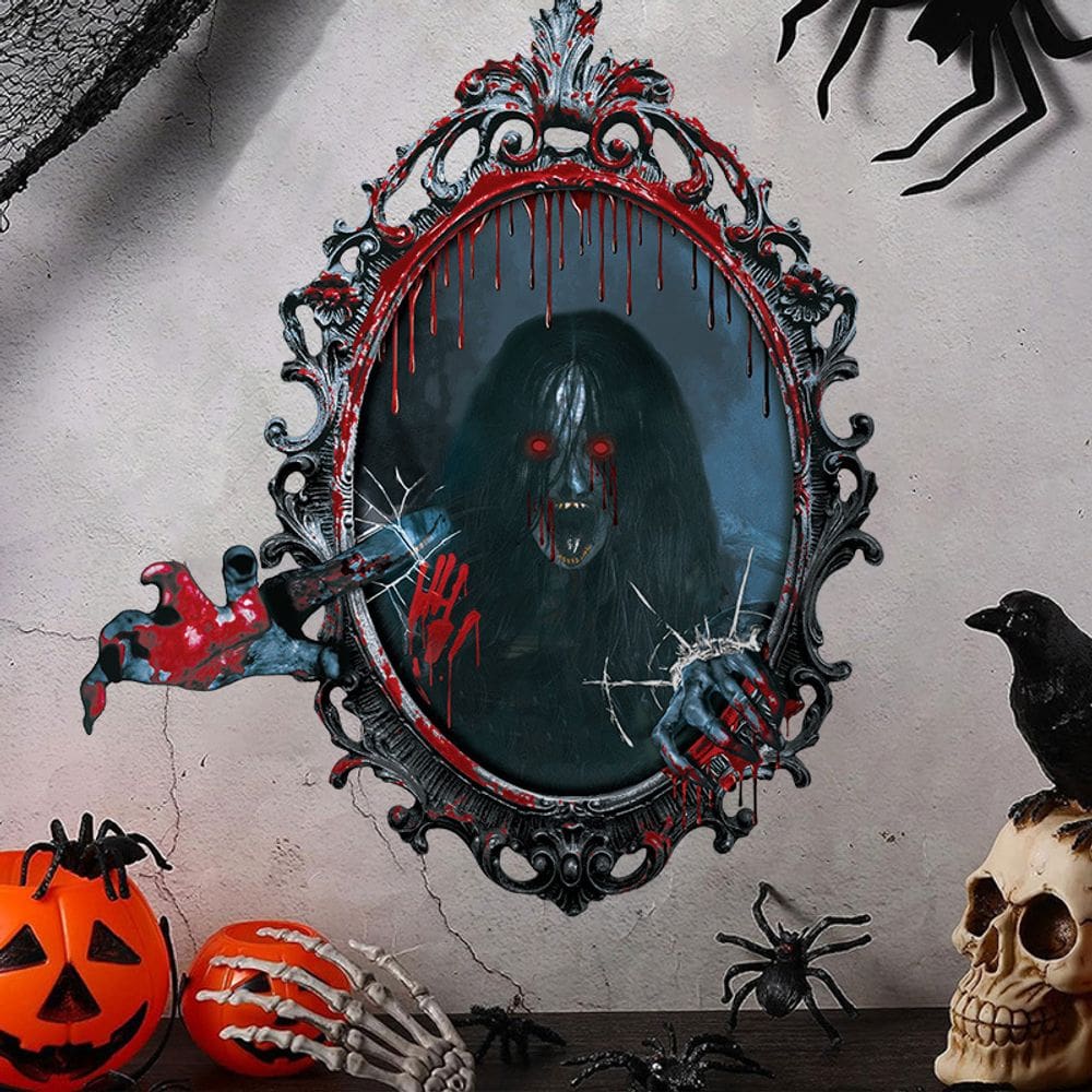 Adesivos de parede 3D Halloween Haunted Mirror Ghost Woman 40x60cm