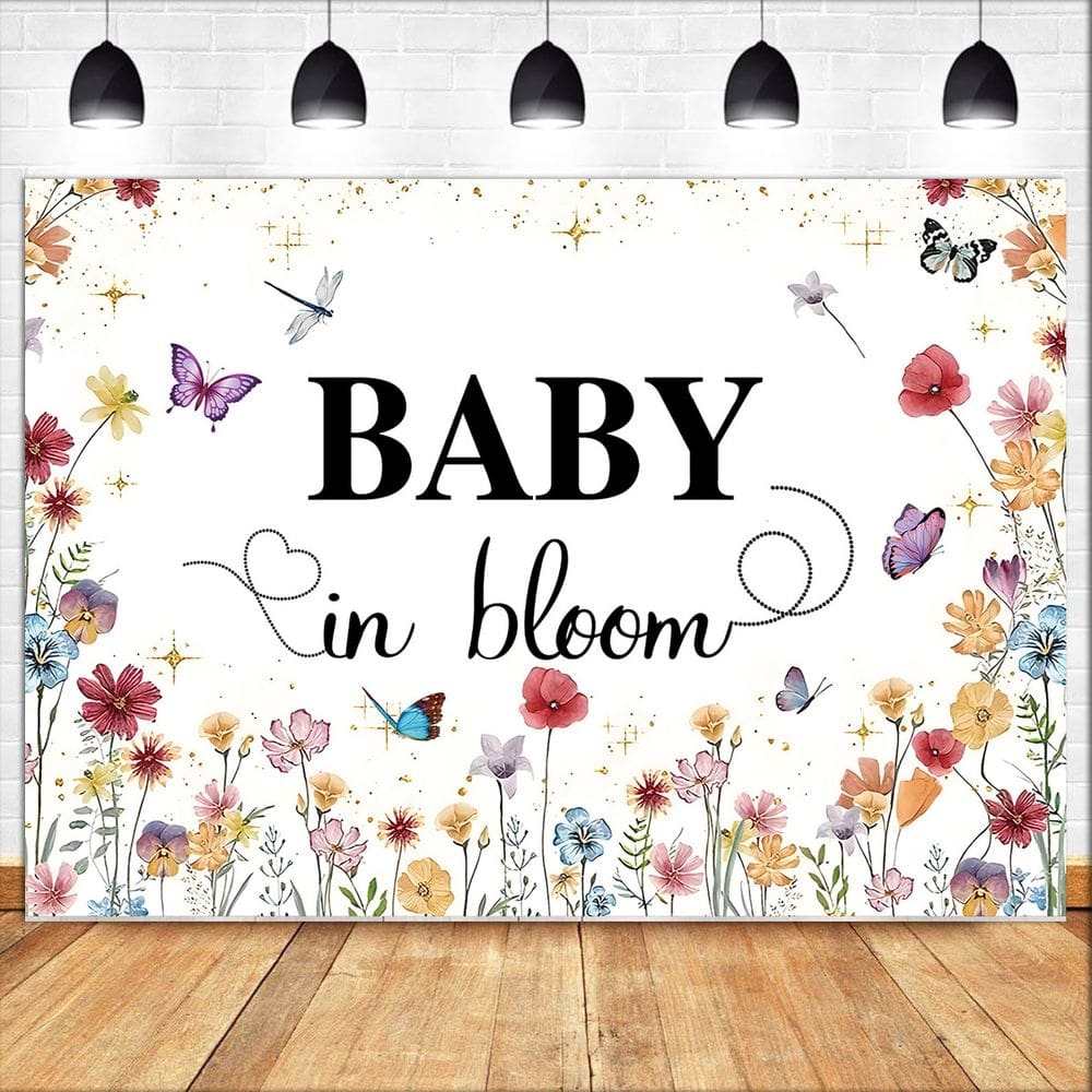 Tapeçaria para pendurar na parede Floral Baby Gender Reveal 150x100cm