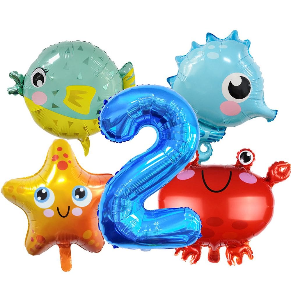 Conjunto de balões com tema de animais oceânicos, festa de segundo aniversário, 5 unidades