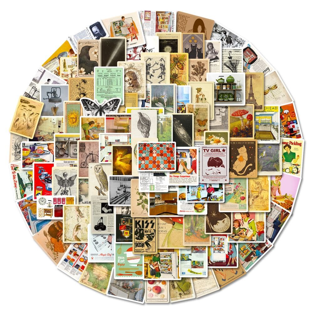 Pacote de adesivos: pôster vintage, 100 peças de grafite estético retrô