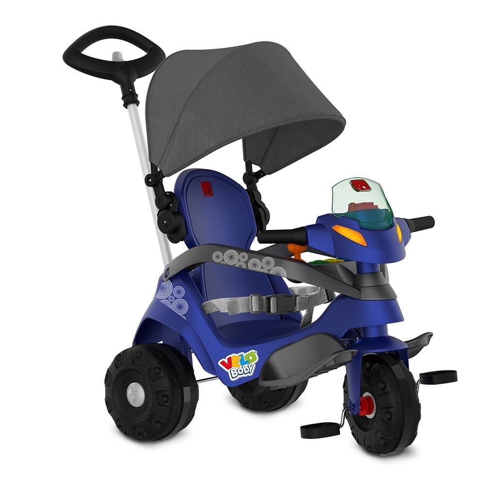 Triciclo Velobaby Reclinável com Capota Passeio e Pedal Azul Bandeirante
