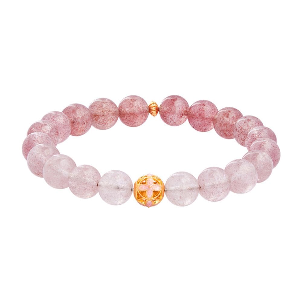 Pulseira de flores em prata 925 com quartzo de morango