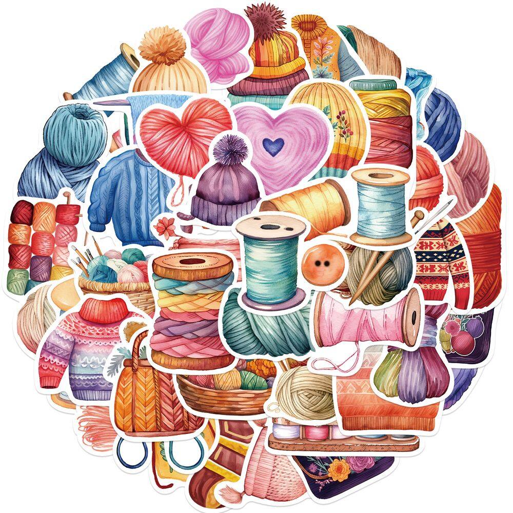 50 peças de adesivos de vinil para tricô e fios, desenhos animados coloridos