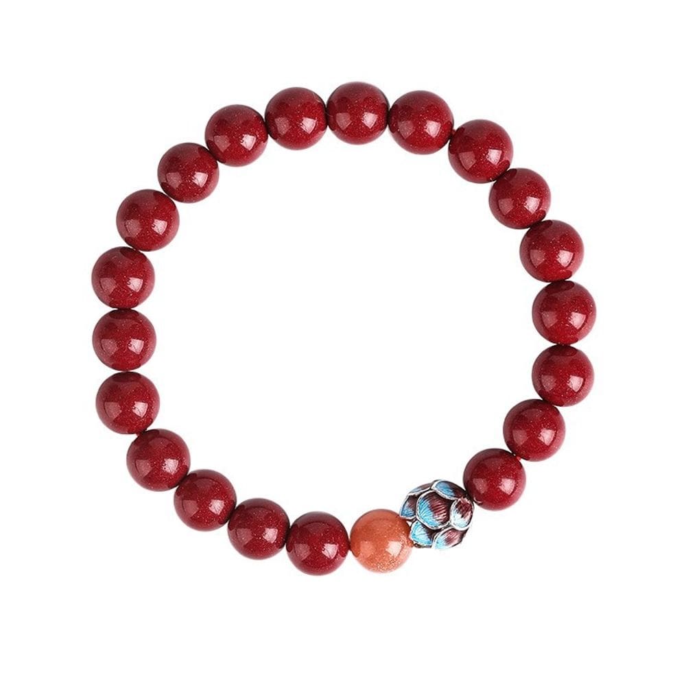 Pulseira: pulseira de cinábrio com talão de esmalte, 8 mm, vermelha, unissex