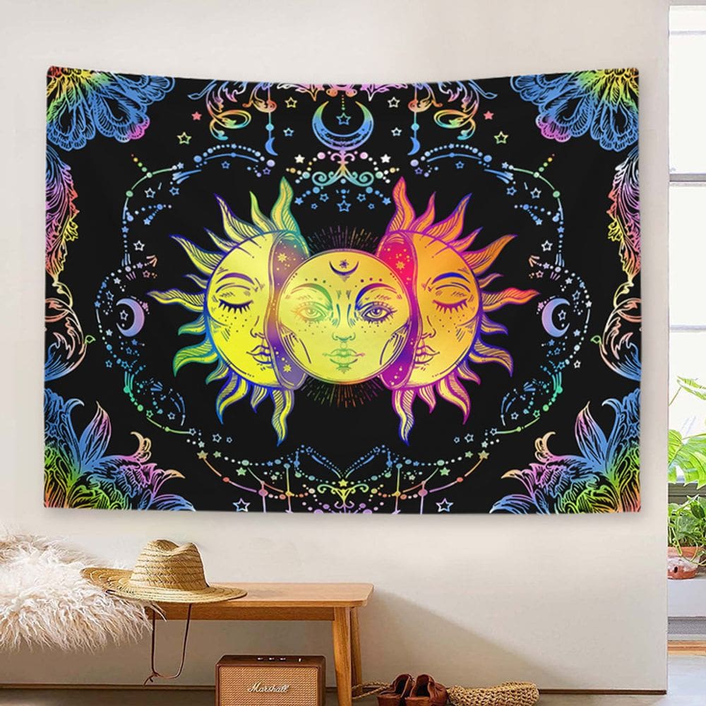 Tapeçaria pendurada na parede Rainbow Sun Mandala 150cm x 130cm