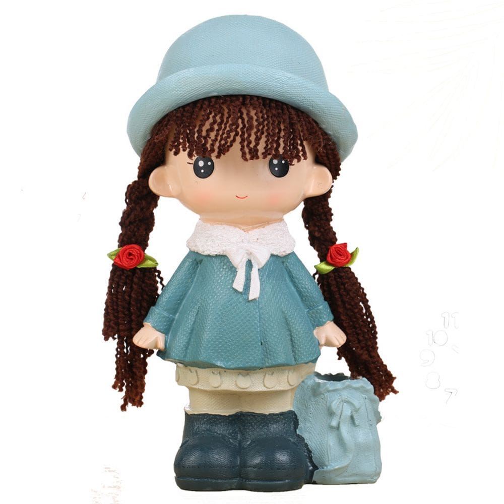 Estatueta Coin Bank, cofrinho com porta-canetas, design de garota fofa