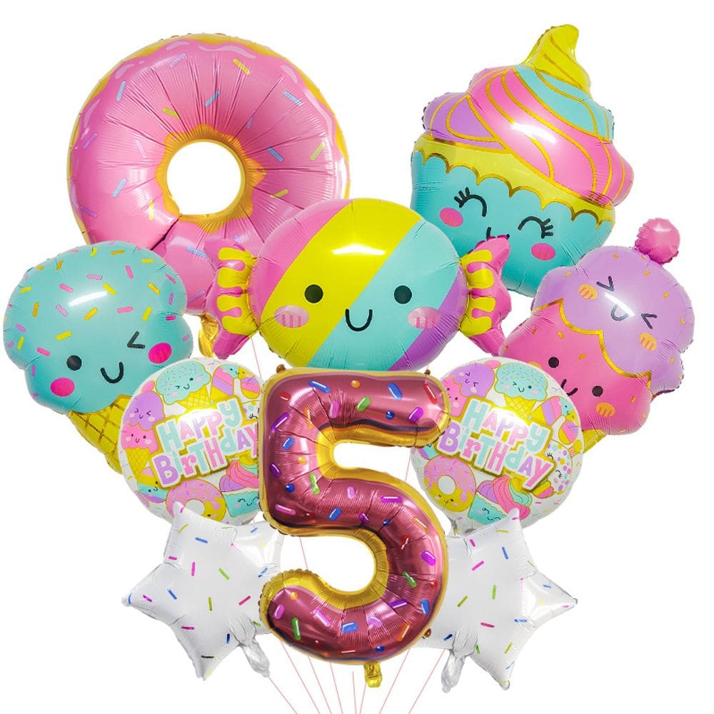 Conjunto de balões, 10 peças de sorvete e papel alumínio para crianças com 5 dormentes