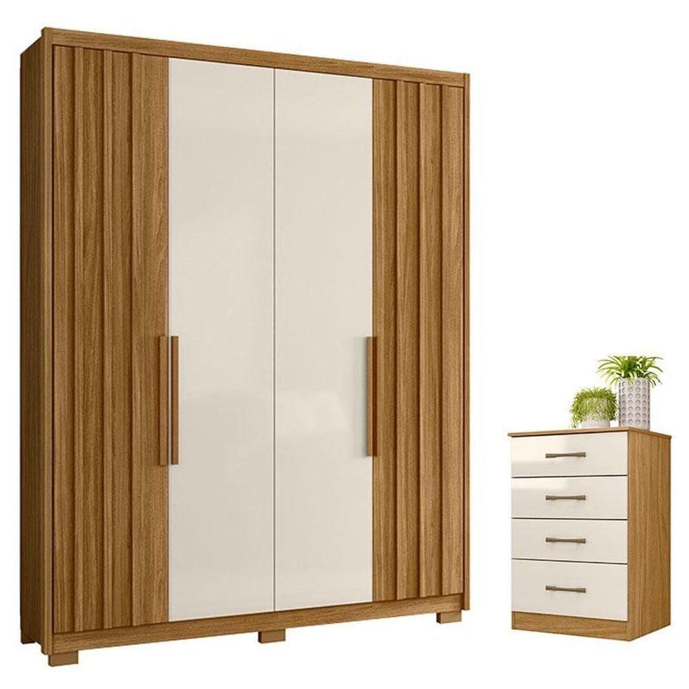 Guarda Roupa Solteiro Califórnia E Cômoda Ms913 Freijó Off White - Moval